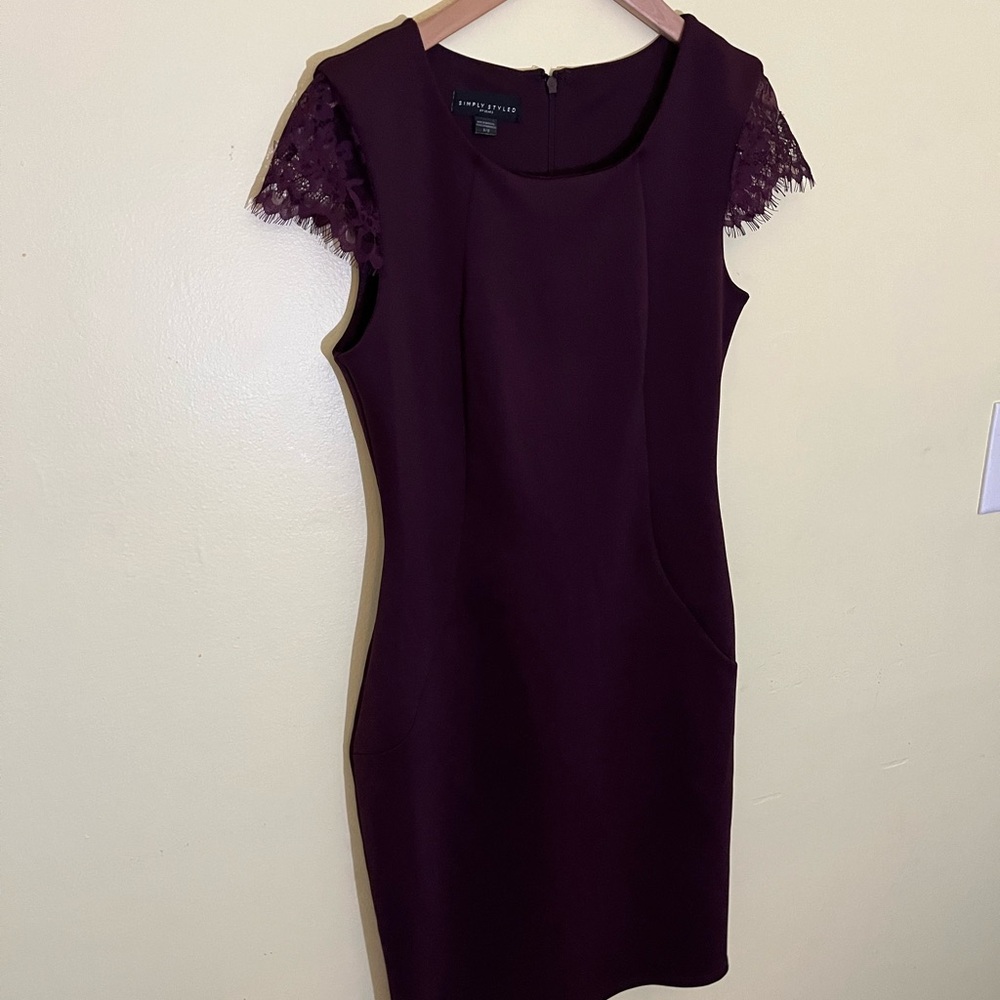 Simply Styled Deep Purple Mini Dress with Lace Sleeves